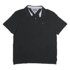 TOMMY HILFIGER Mens Black Short Sleeve Plain Polo Shirt XL Classic Fit
