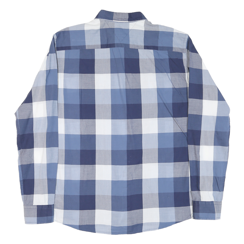 TOMMY HILFIGER Mens Blue & White Check Shirt L Classic Cotton Blend Casual