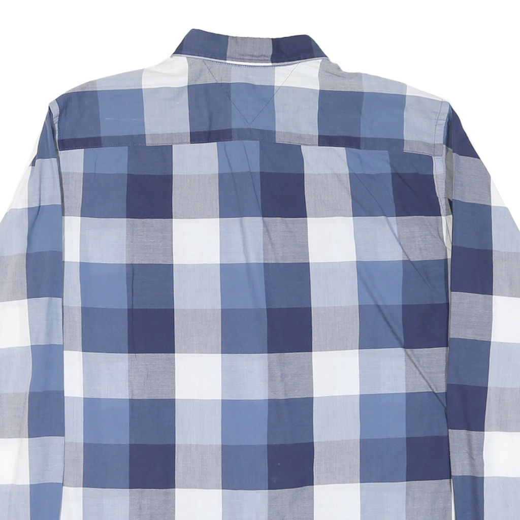 TOMMY HILFIGER Mens Blue & White Check Shirt L Classic Cotton Blend Casual