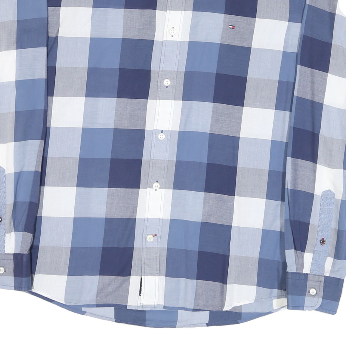 TOMMY HILFIGER Mens Blue & White Check Shirt L Classic Cotton Blend Casual