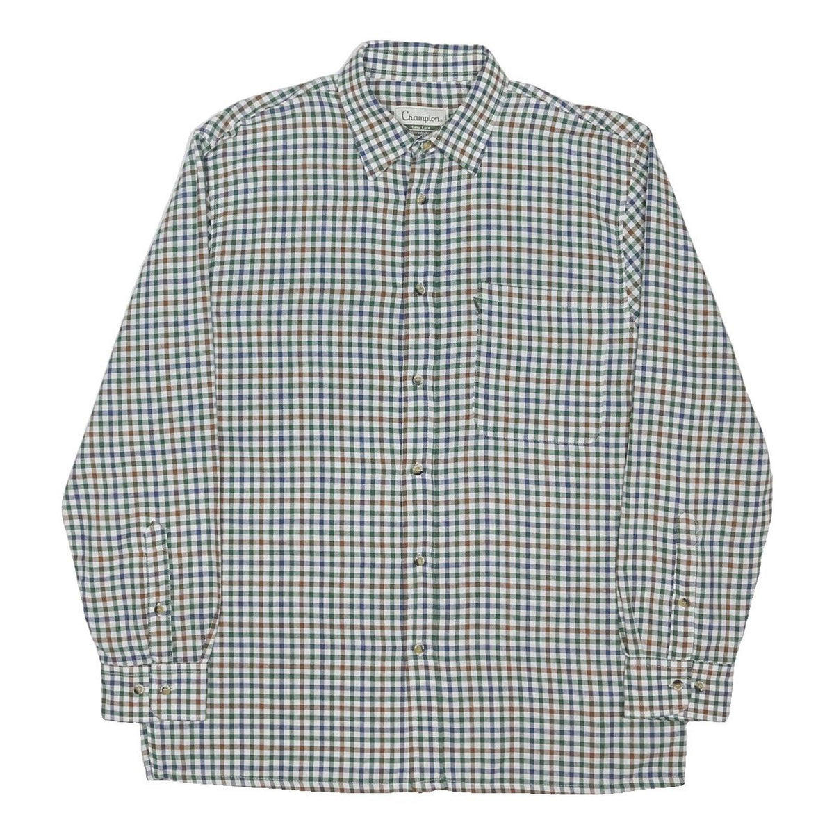 CHAMPION Mens Blue & Brown Check Shirt L Cotton Blend Casual Button-Up