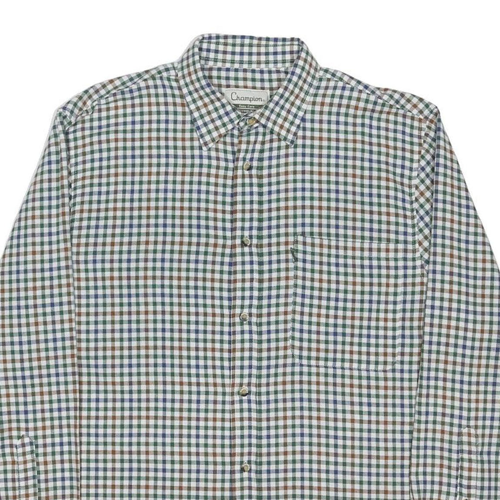 CHAMPION Mens Blue & Brown Check Shirt L Cotton Blend Casual Button-Up