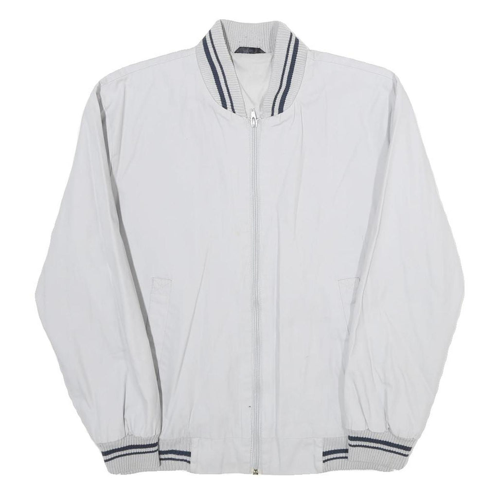 Mens White Bomber Jacket S Cotton Blend Plain Zip Closure Casual Style