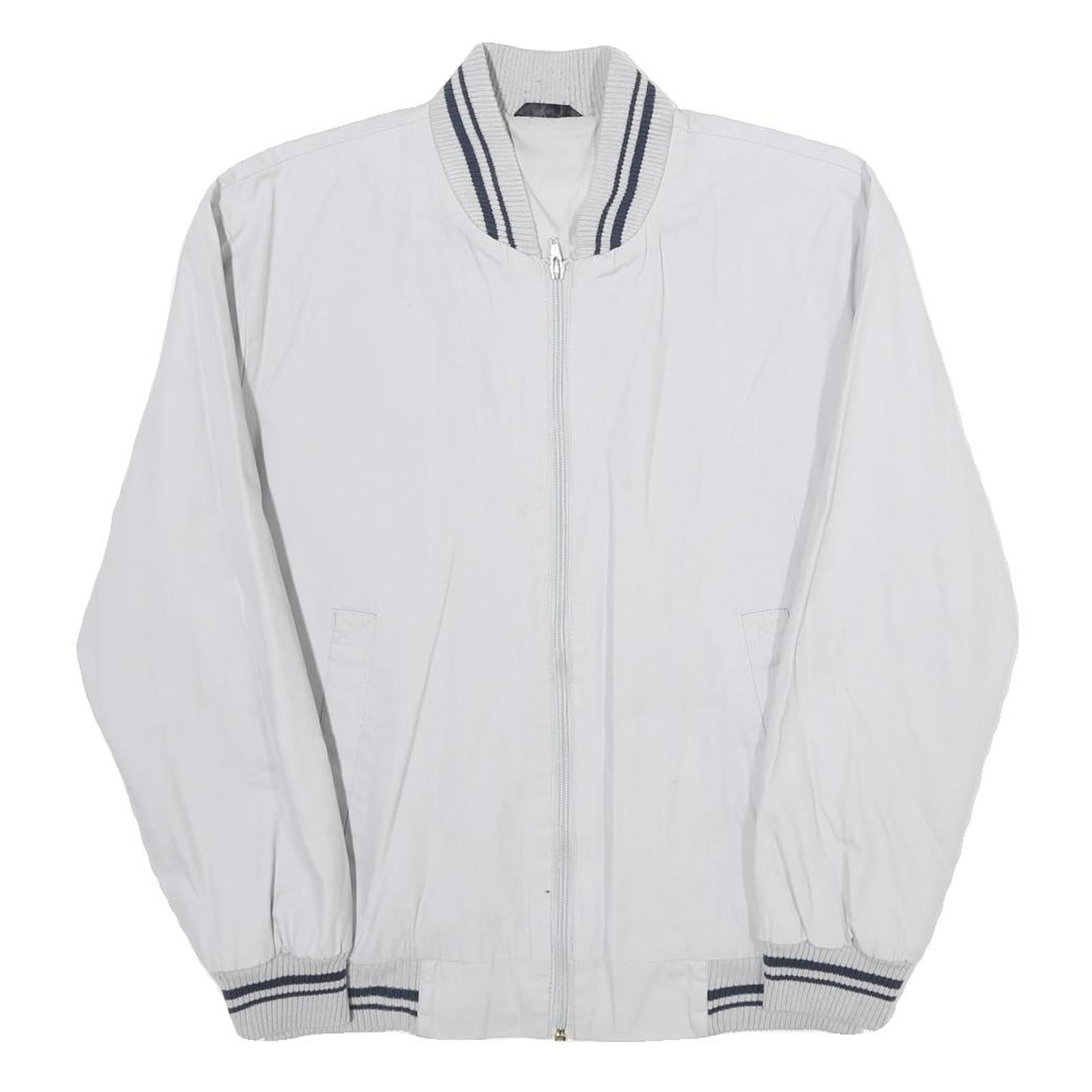 Mens White Bomber Jacket S Cotton Blend Plain Zip Closure Casual Style