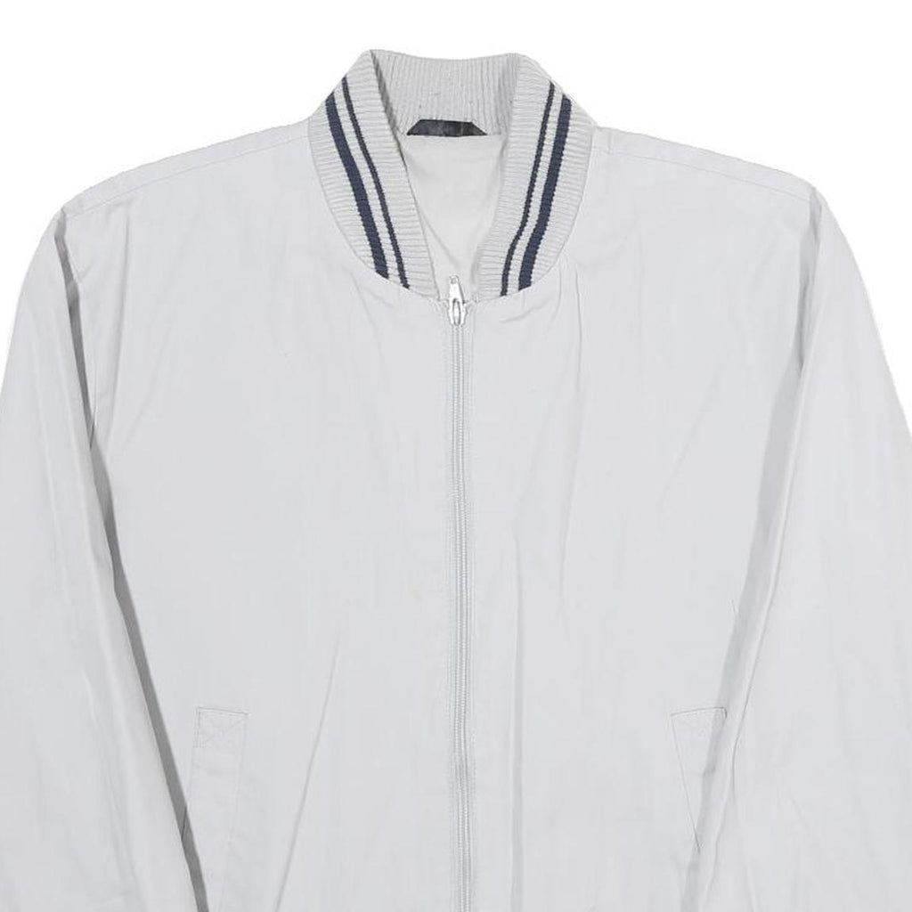Mens White Bomber Jacket S Cotton Blend Plain Zip Closure Casual Style