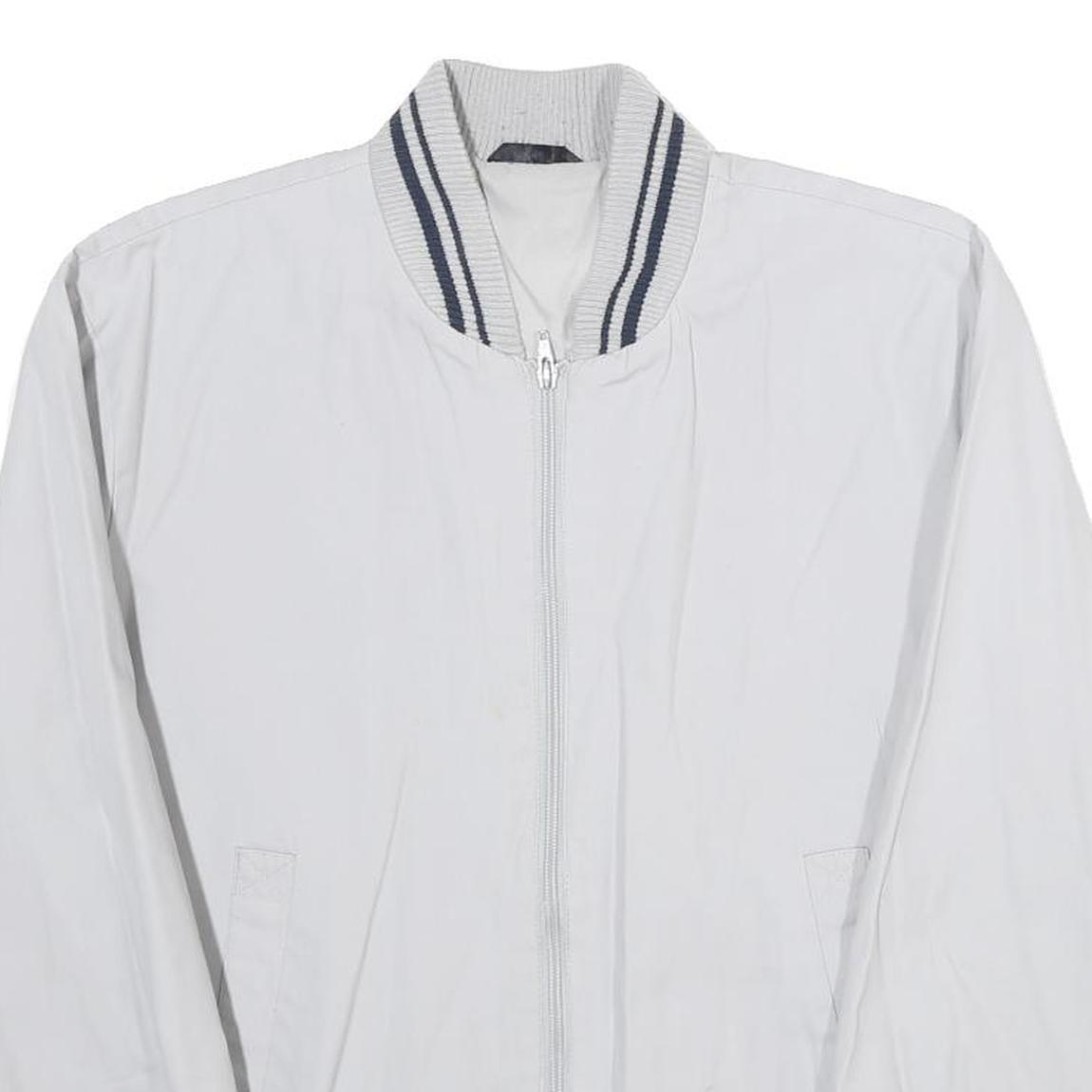 Mens White Bomber Jacket S Cotton Blend Plain Zip Closure Casual Style