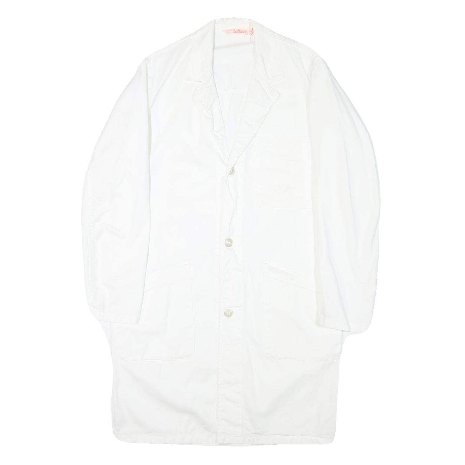 LUTTEURS Womens White Cotton Blend Button Jacket M Plain Classic