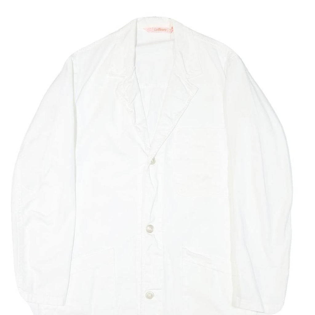 LUTTEURS Womens White Cotton Blend Button Jacket M Plain Classic