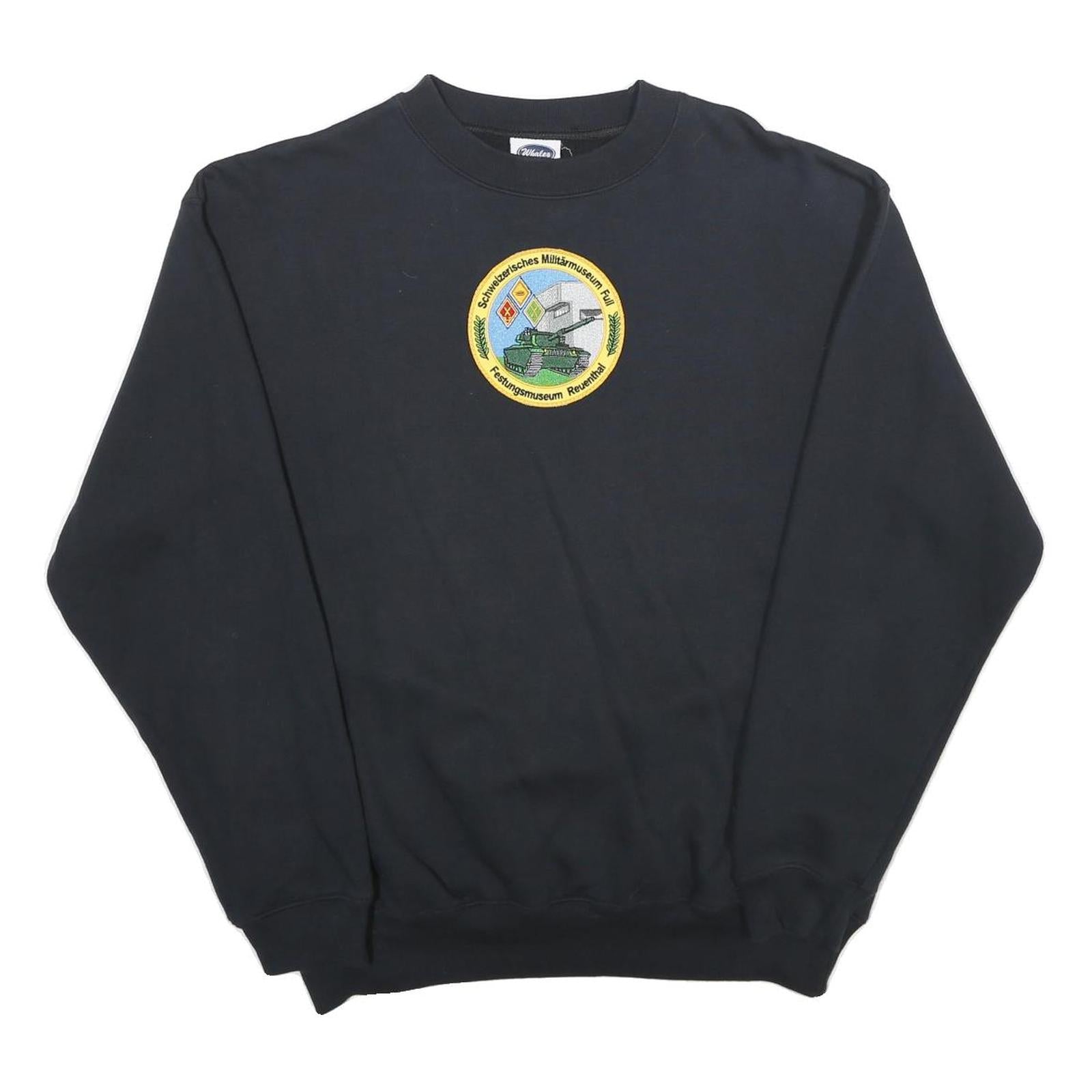 WHALE Mens Black Cotton Blend Crew Neck XL Military Logo Sweatshirt