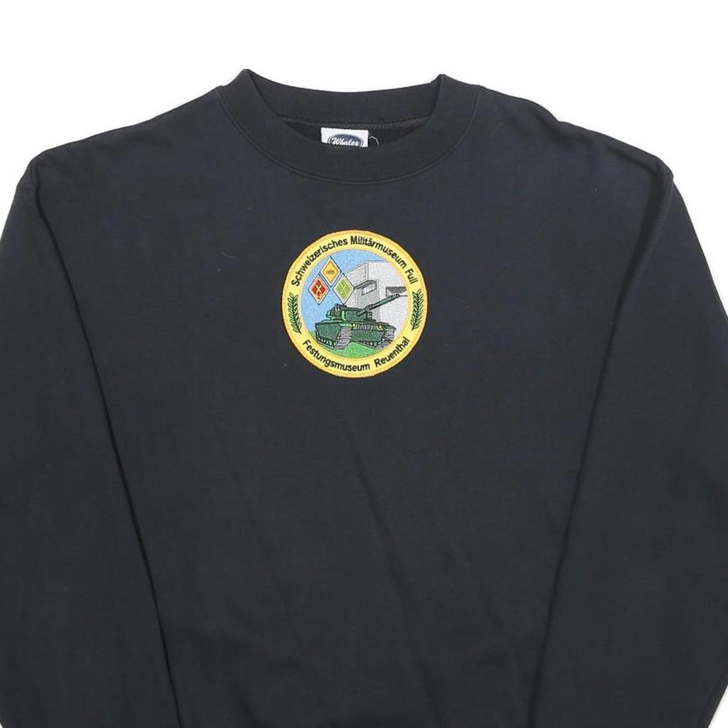 WHALE Mens Black Cotton Blend Crew Neck XL Military Logo Sweatshirt