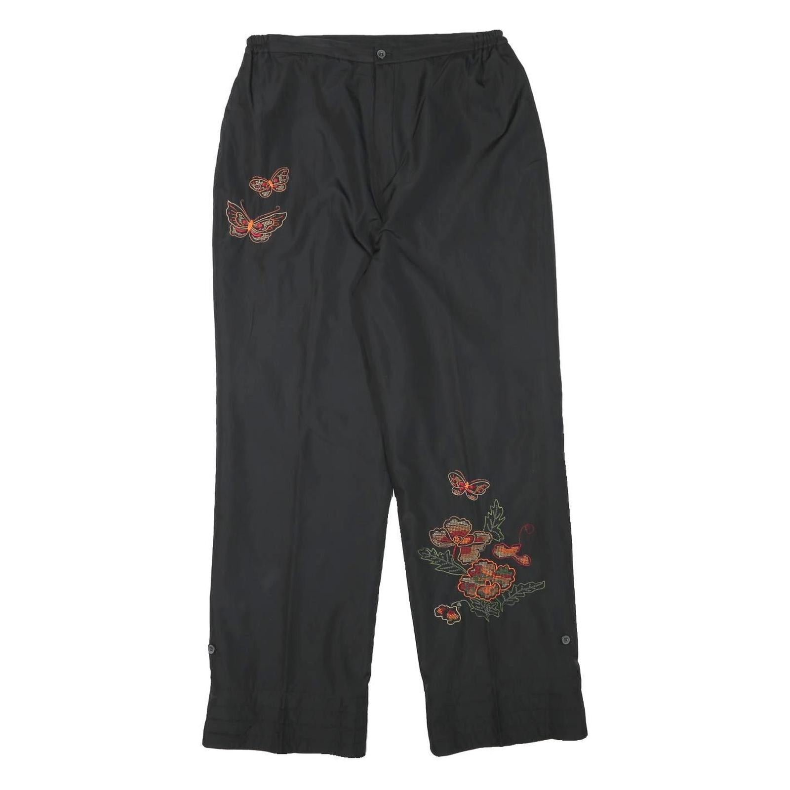 YA ZHENG Womens Black Polyester Blend Lined Trousers W28 L27 Butterfly Floral