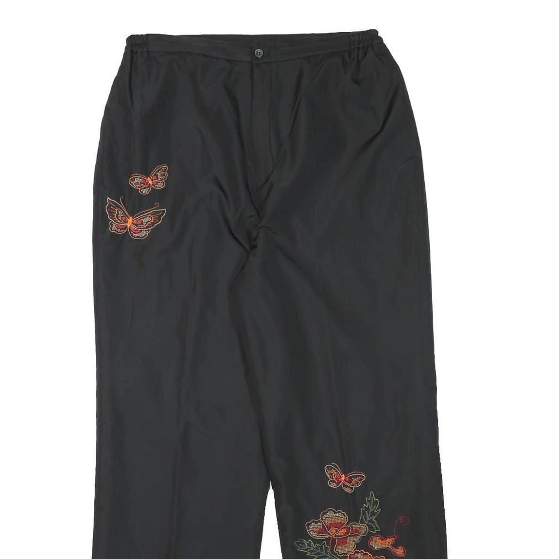 YA ZHENG Womens Black Polyester Blend Lined Trousers W28 L27 Butterfly Floral