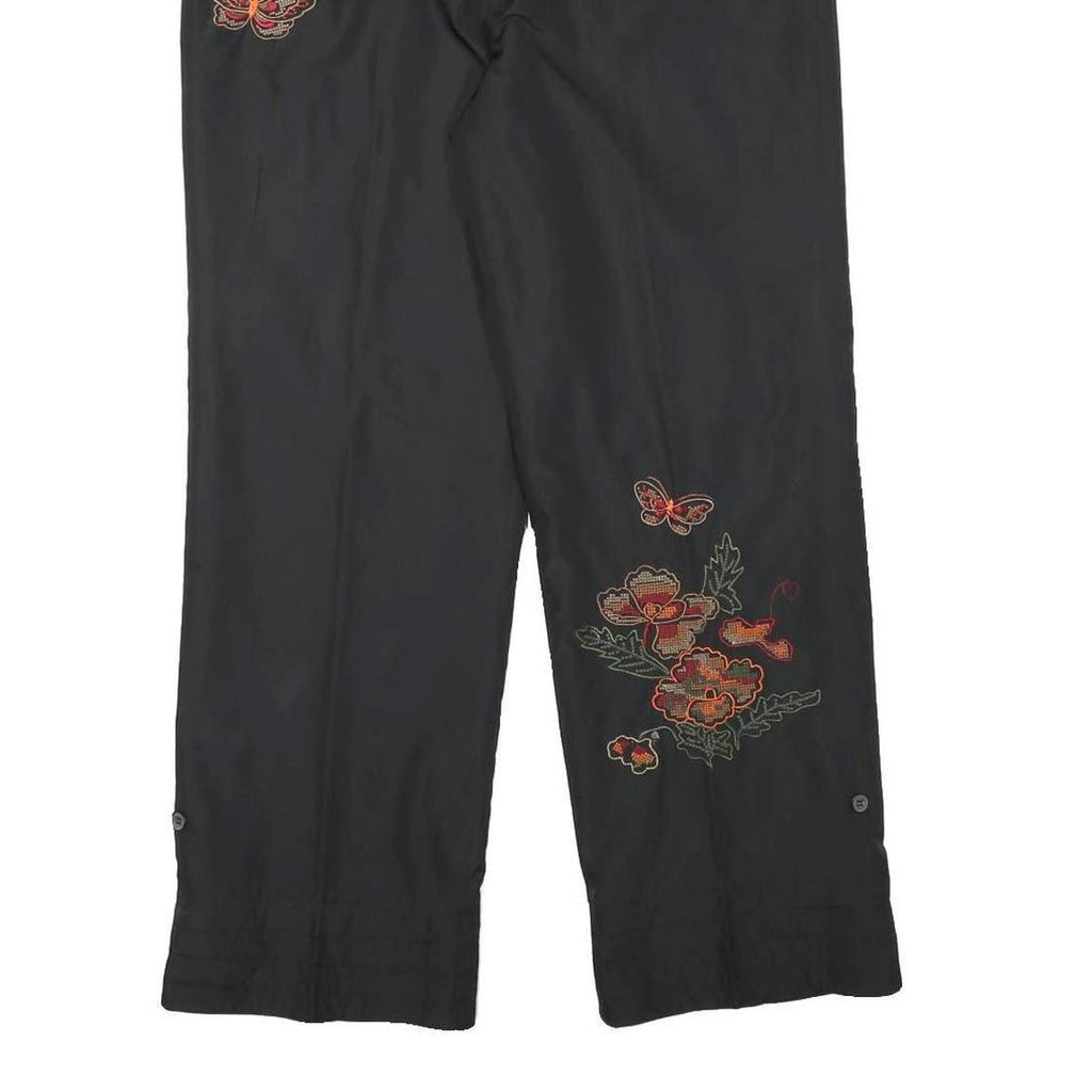 YA ZHENG Womens Black Polyester Blend Lined Trousers W28 L27 Butterfly Floral