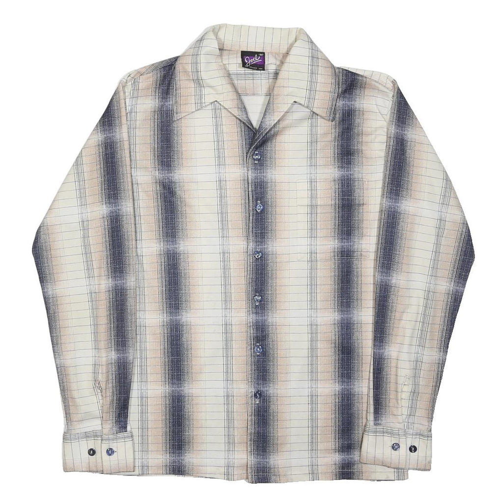JOEL Mens Cream & Black Checked Shirt M Long Sleeve Button Closure Casual