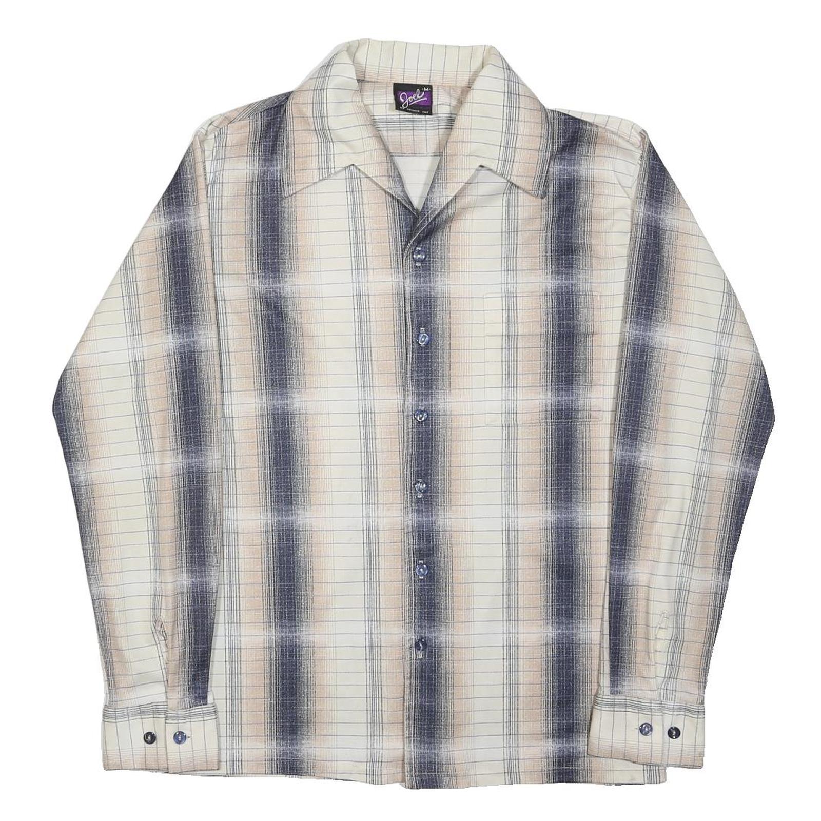 JOEL Mens Cream & Black Checked Shirt M Long Sleeve Button Closure Casual