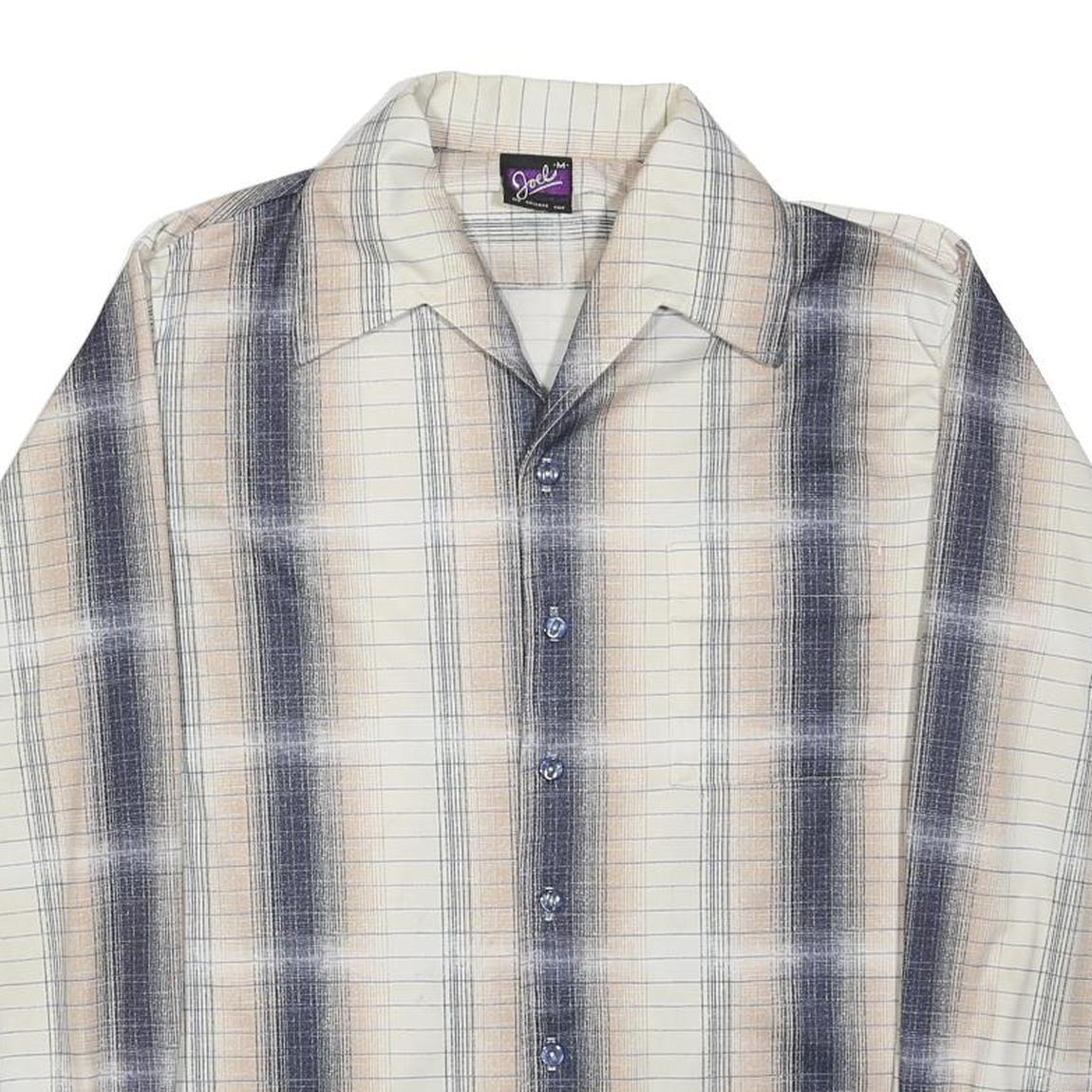 JOEL Mens Cream & Black Checked Shirt M Long Sleeve Button Closure Casual