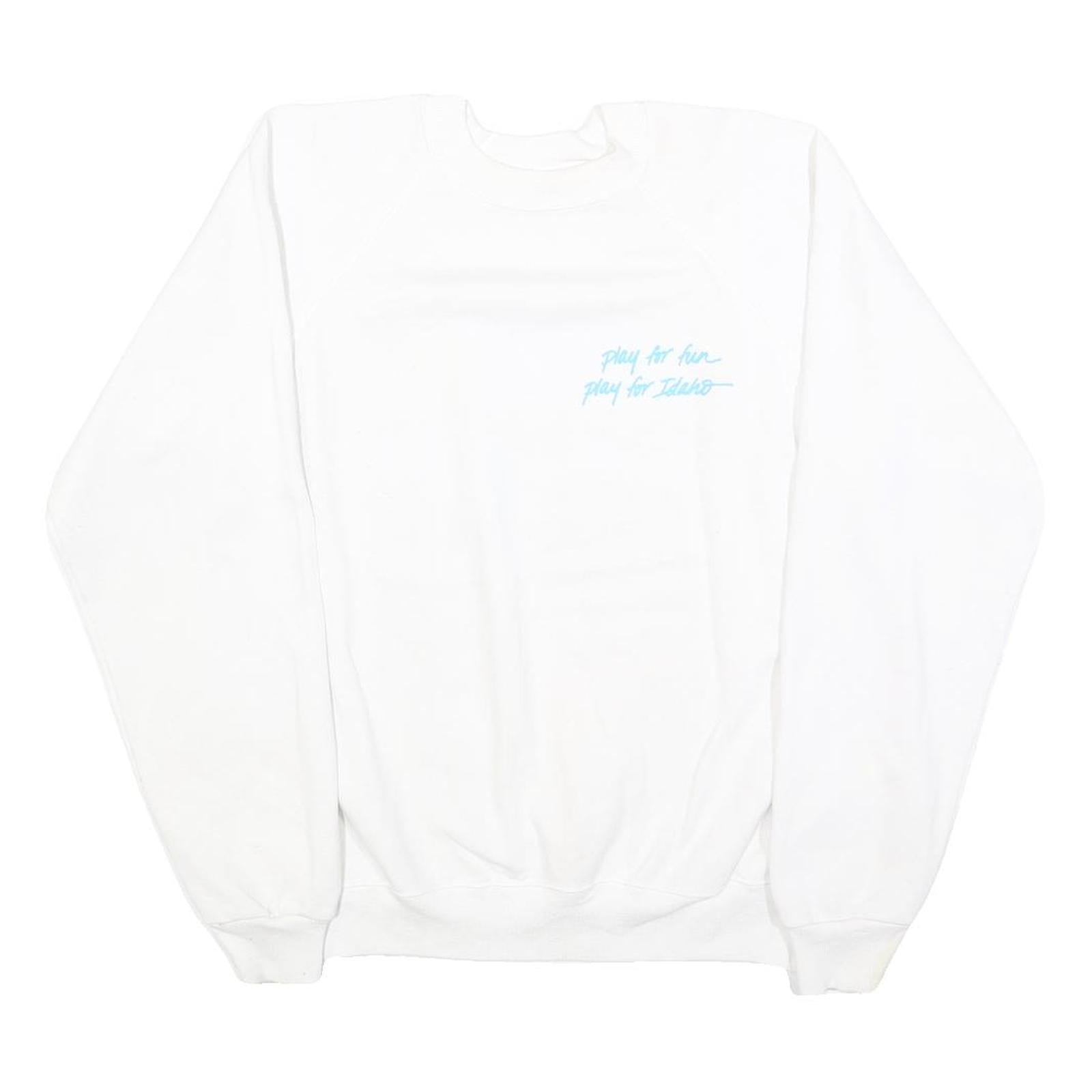 HANES Womens White Idaho Lottery Crew Neck L Cotton Blend Pullover Sweatshirt