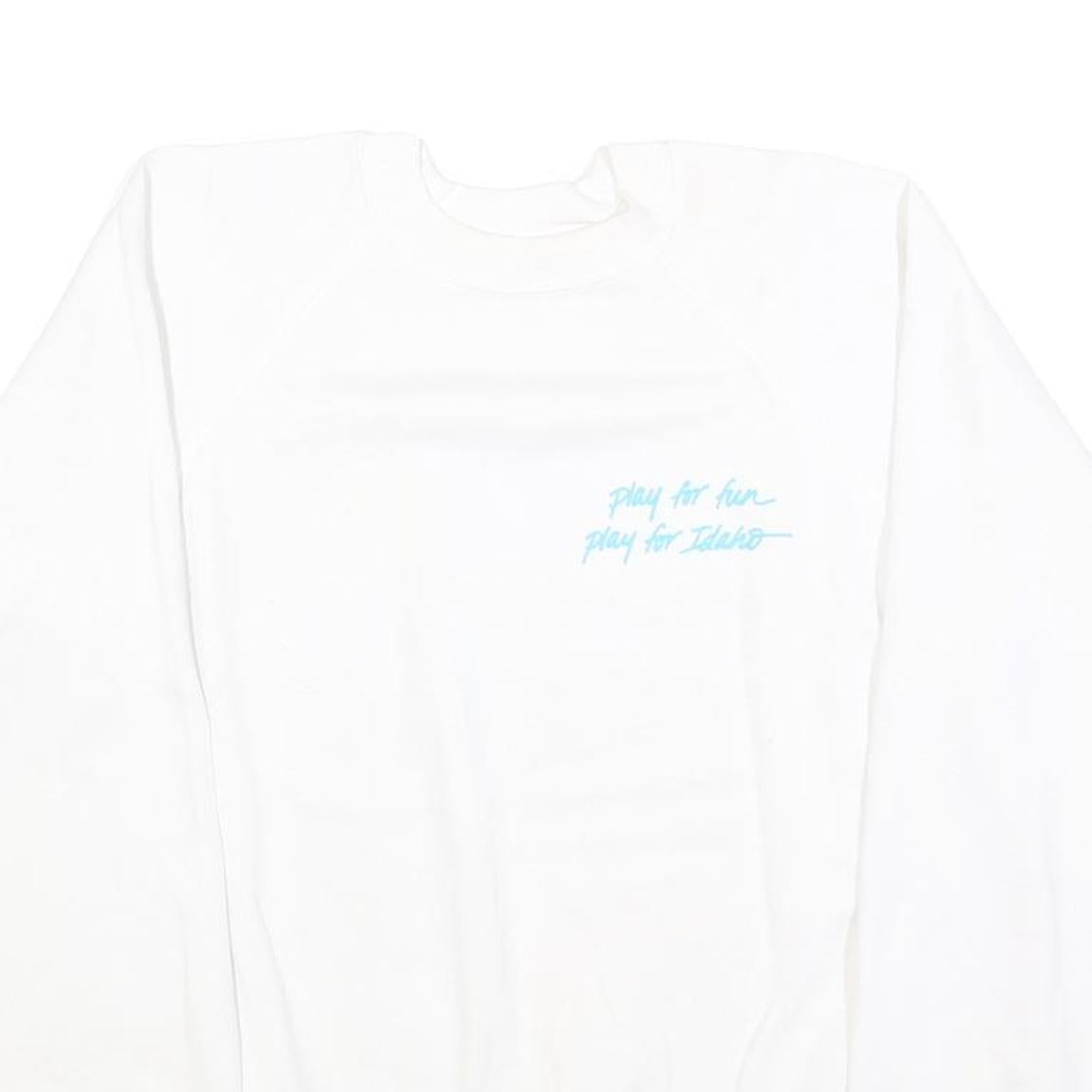 HANES Womens White Idaho Lottery Crew Neck L Cotton Blend Pullover Sweatshirt