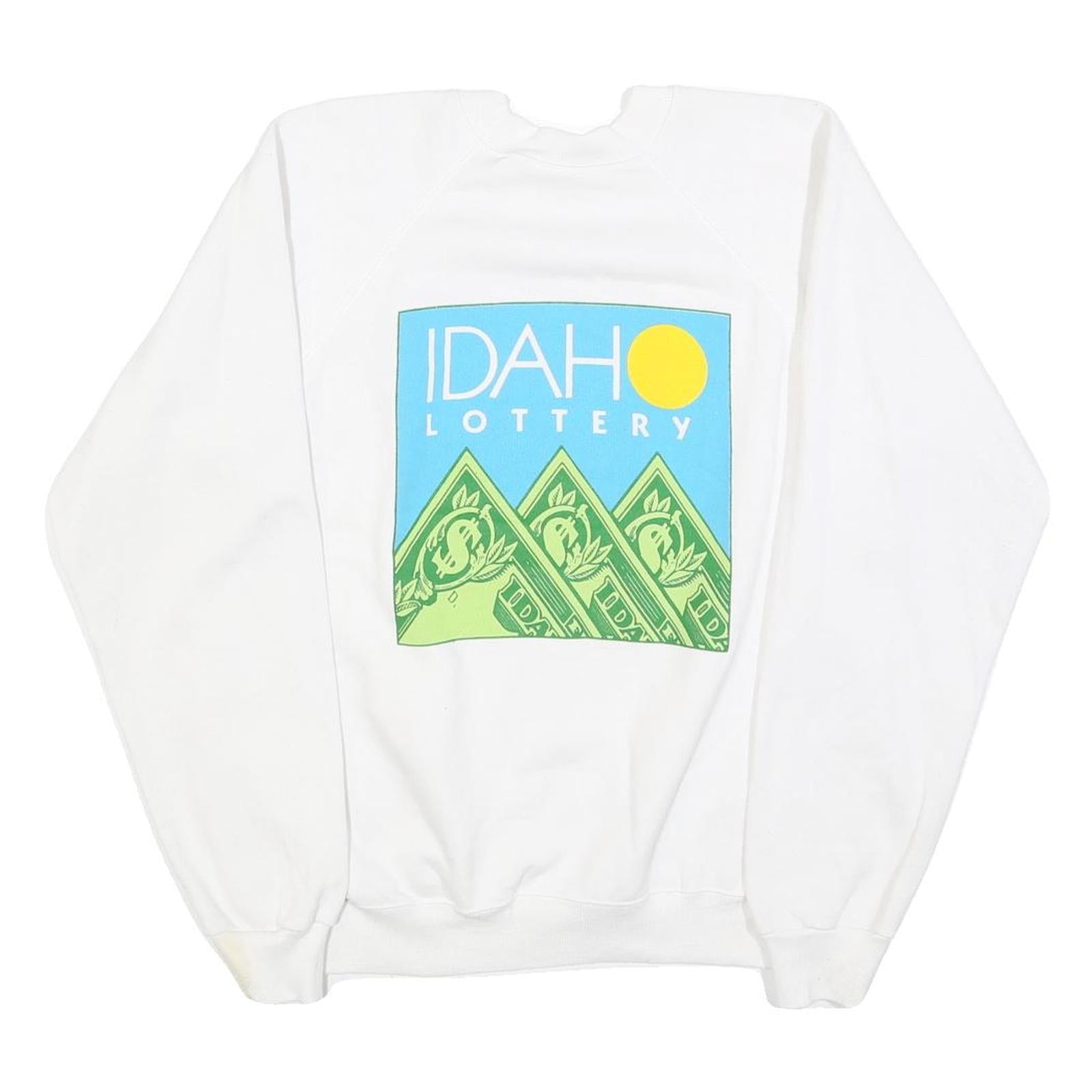 HANES Womens White Idaho Lottery Crew Neck L Cotton Blend Pullover Sweatshirt