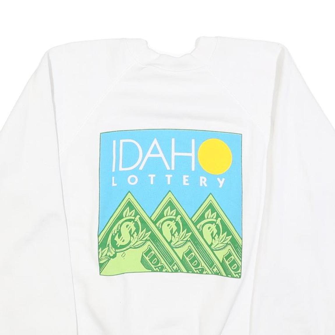 HANES Womens White Idaho Lottery Crew Neck L Cotton Blend Pullover Sweatshirt