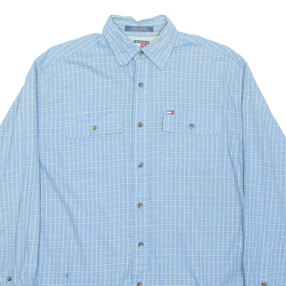 TOMMY HILFIGER Mens Flannel Shirt Blue Check Long Sleeve S