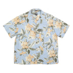 ST JOHNS BAY Mens Blue Silk Floral Short Sleeve Shirt L Hawaiian Style
