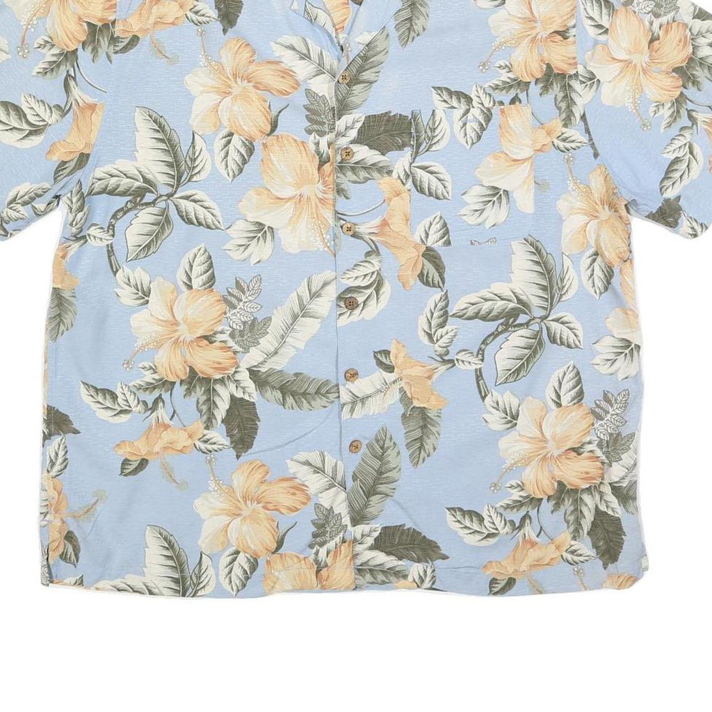 ST JOHNS BAY Mens Blue Silk Floral Short Sleeve Shirt L Hawaiian Style
