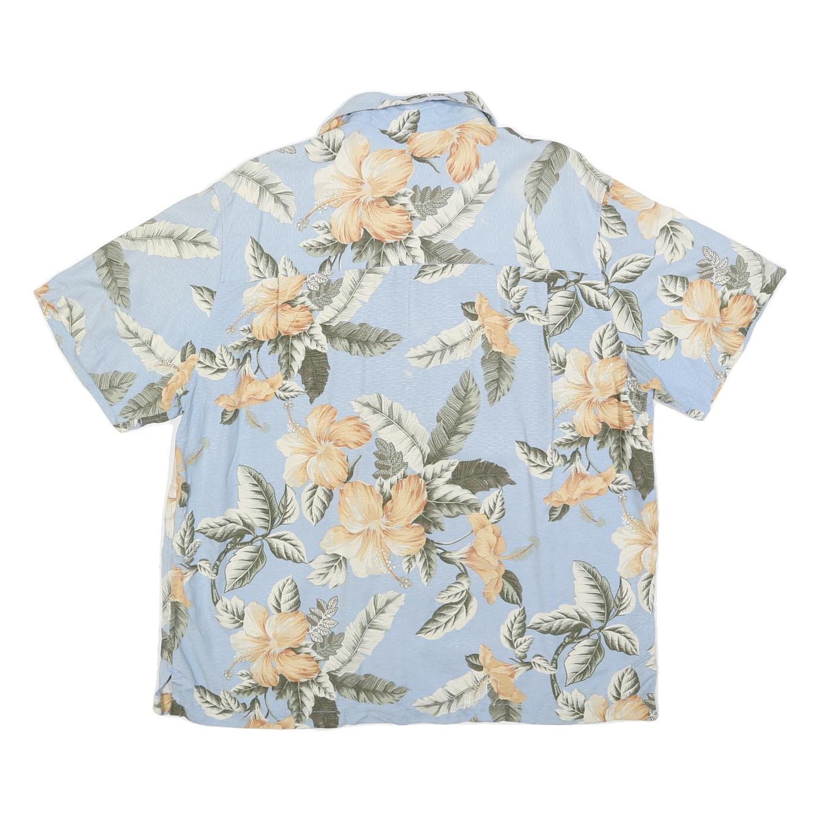 ST JOHNS BAY Mens Blue Silk Floral Short Sleeve Shirt L Hawaiian Style