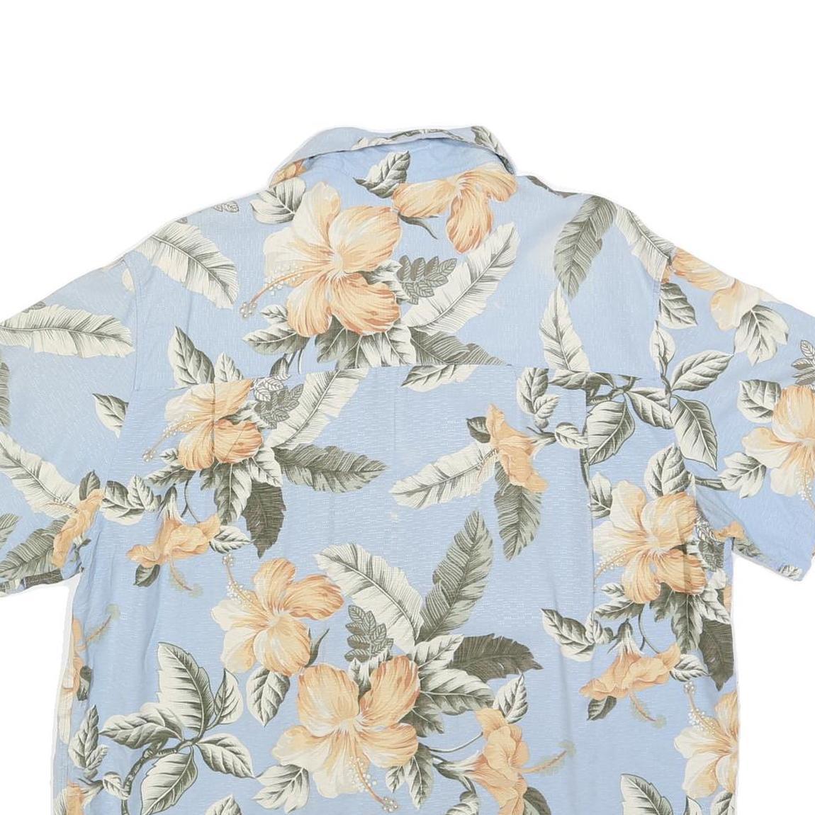 ST JOHNS BAY Mens Blue Silk Floral Short Sleeve Shirt L Hawaiian Style