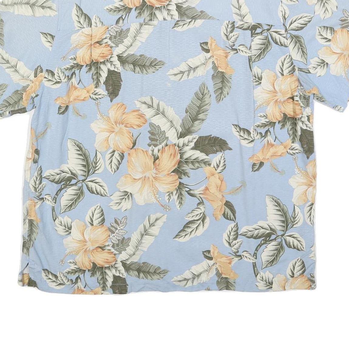 ST JOHNS BAY Mens Blue Silk Floral Short Sleeve Shirt L Hawaiian Style
