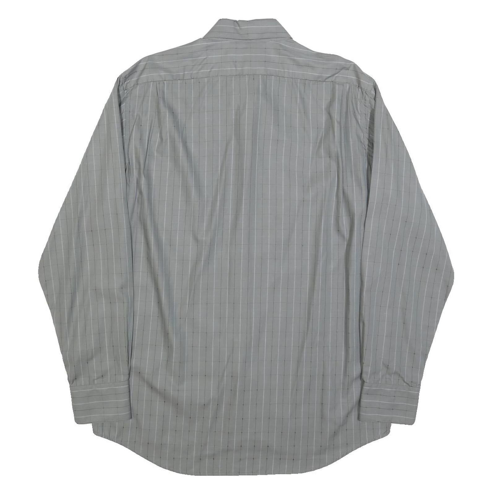 LACOSTE Mens Grey & White Checked Cotton Blend Shirt L Classic Formal Long