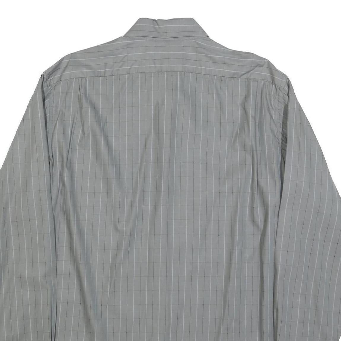 LACOSTE Mens Grey & White Checked Cotton Blend Shirt L Classic Formal Long