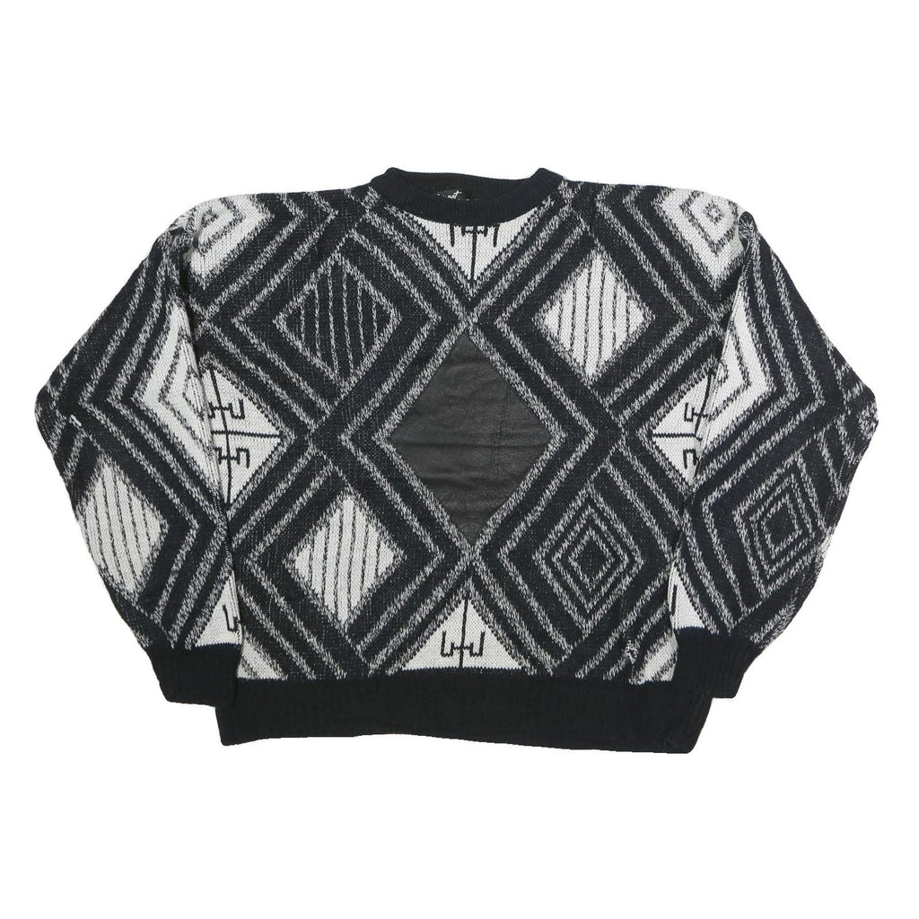 IMPACT Womens Black & White Patterned Cotton Jumper Crew Neck Basic Knit L