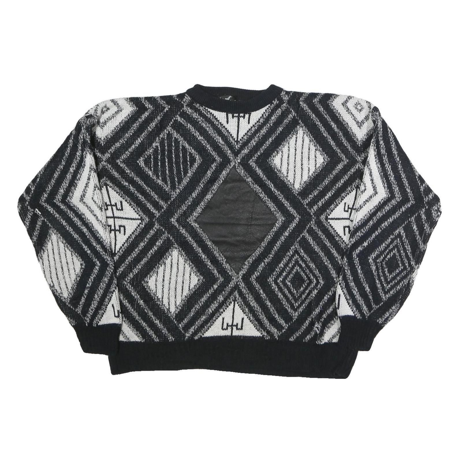 IMPACT Womens Black & White Patterned Cotton Jumper Crew Neck Basic Knit L