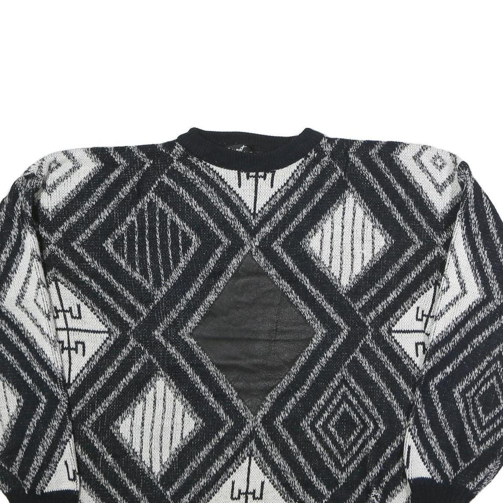 IMPACT Womens Black & White Patterned Cotton Jumper Crew Neck Basic Knit L