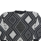 IMPACT Womens Black & White Patterned Cotton Jumper Crew Neck Basic Knit L