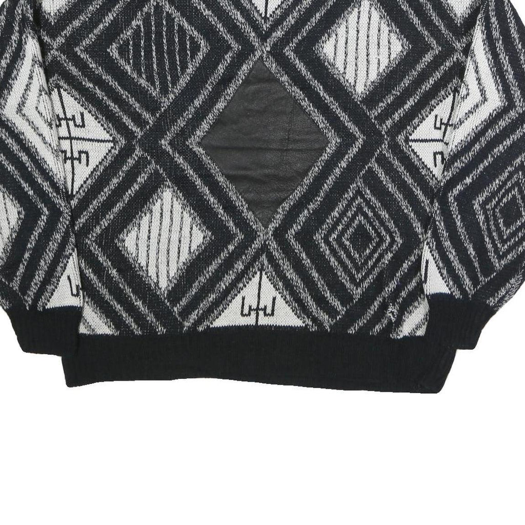 IMPACT Womens Black & White Patterned Cotton Jumper Crew Neck Basic Knit L