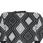 IMPACT Womens Black & White Patterned Cotton Jumper Crew Neck Basic Knit L