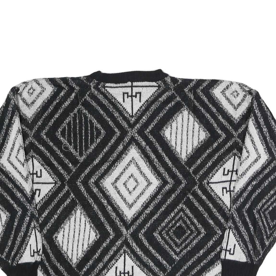 IMPACT Womens Black & White Patterned Cotton Jumper Crew Neck Basic Knit L