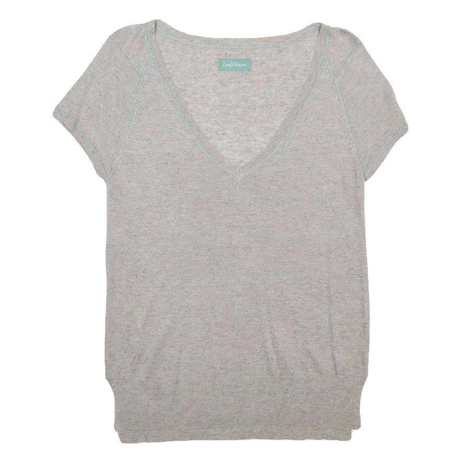 ZADIG & VOLTAIRE Womens Grey Plain Pullover Jumper V-Neck Basic Knit S Soft