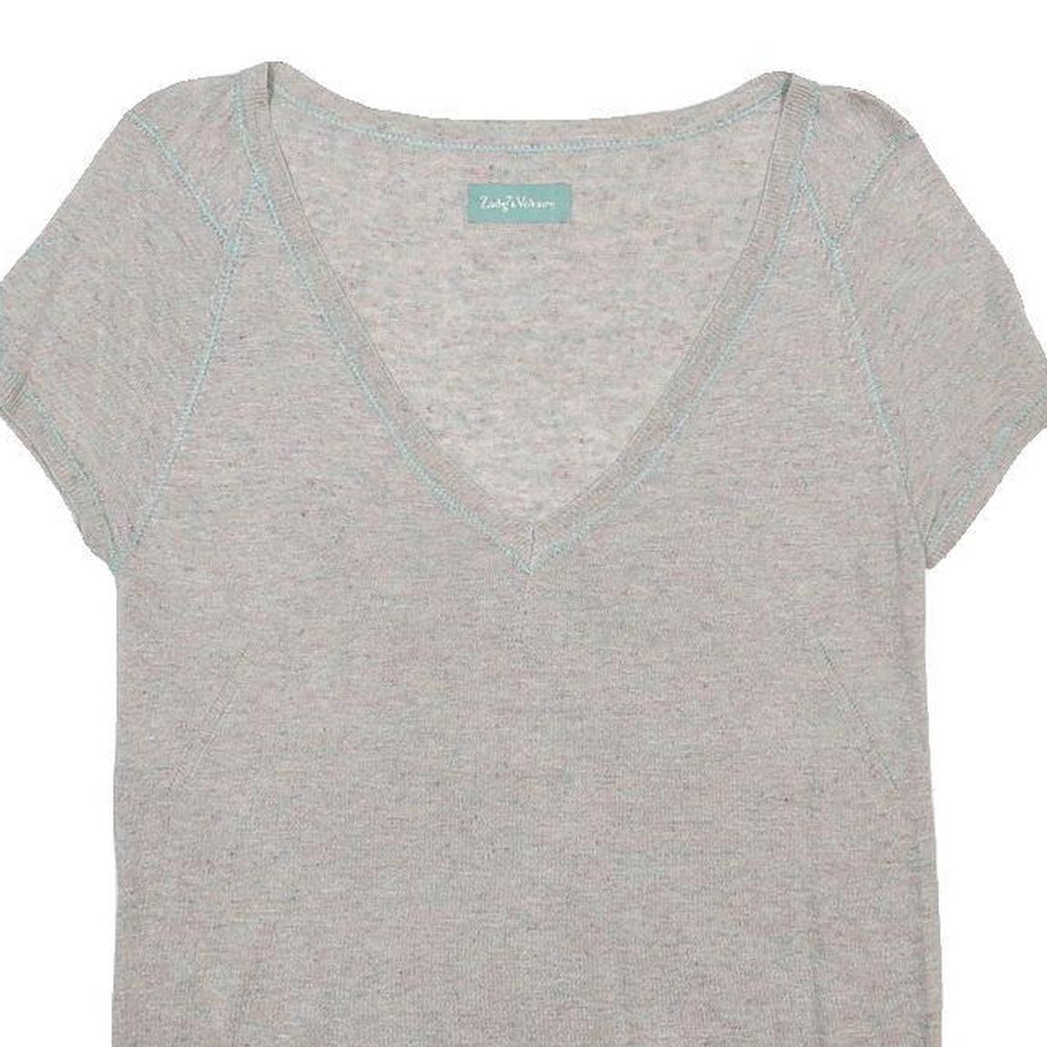 ZADIG & VOLTAIRE Womens Grey Plain Pullover Jumper V-Neck Basic Knit S Soft