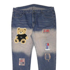 Blue Mens Slim Cotton Blend Denim Jeans W42 L31 Patch Detail Casual