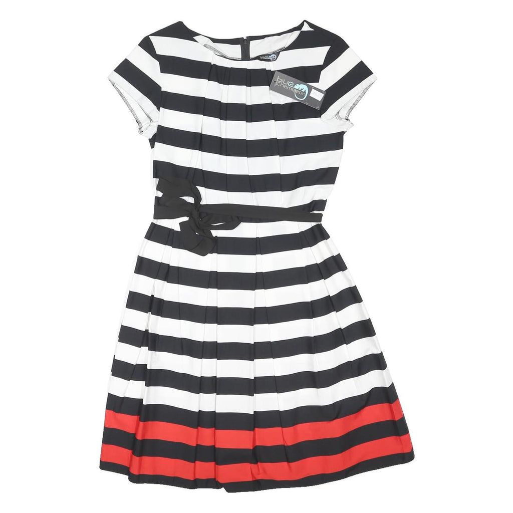 BLUE CHAMELEON Womens Black & White Red Stripe Day Polyester Dress UK 12 Short