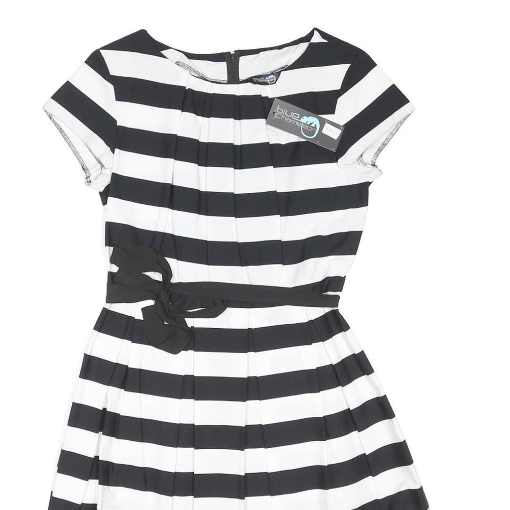 BLUE CHAMELEON Womens Black & White Red Stripe Day Polyester Dress UK 12 Short