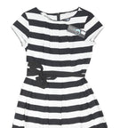 BLUE CHAMELEON Womens Black & White Red Stripe Day Polyester Dress UK 12 Short