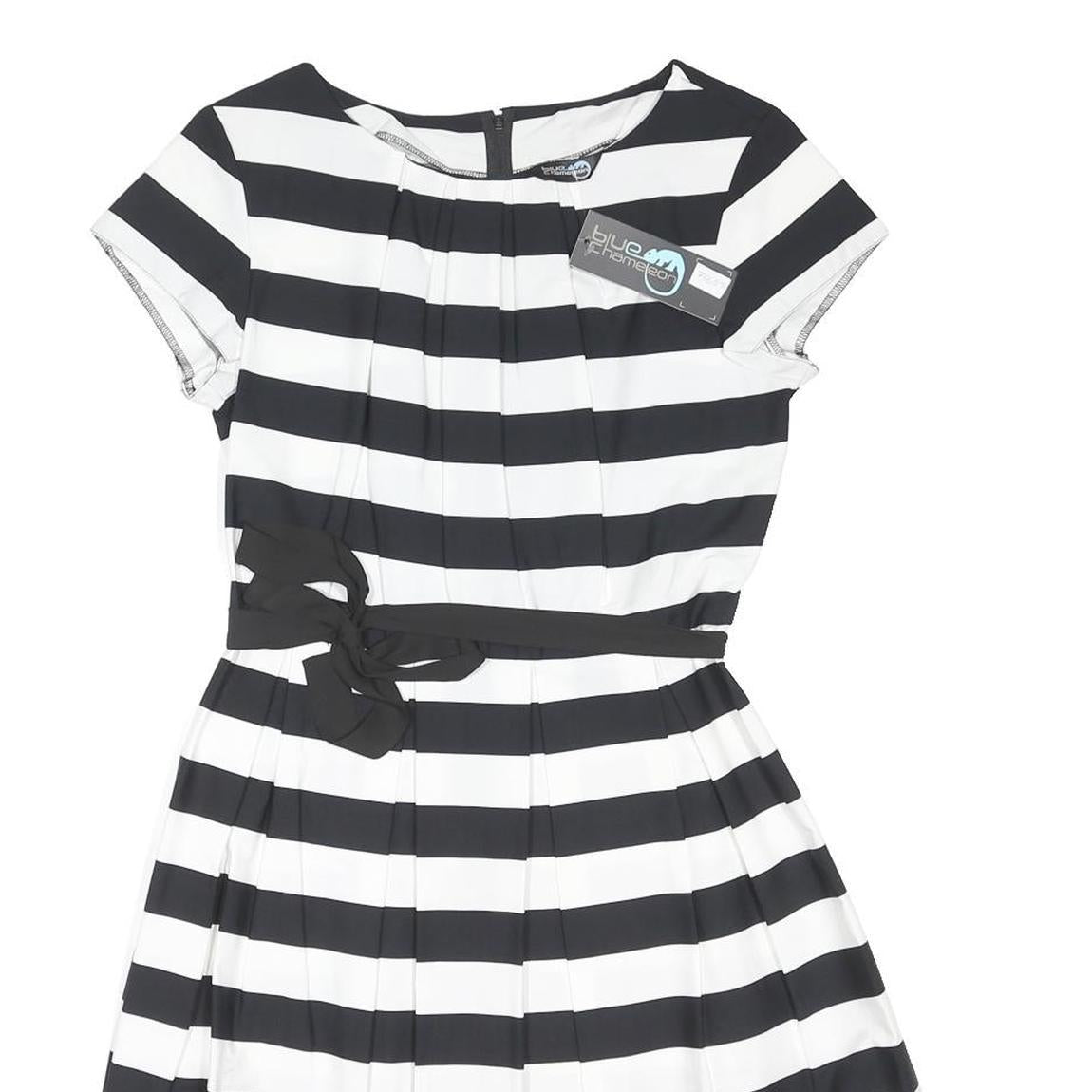 BLUE CHAMELEON Womens Black & White Red Stripe Day Polyester Dress UK 12 Short