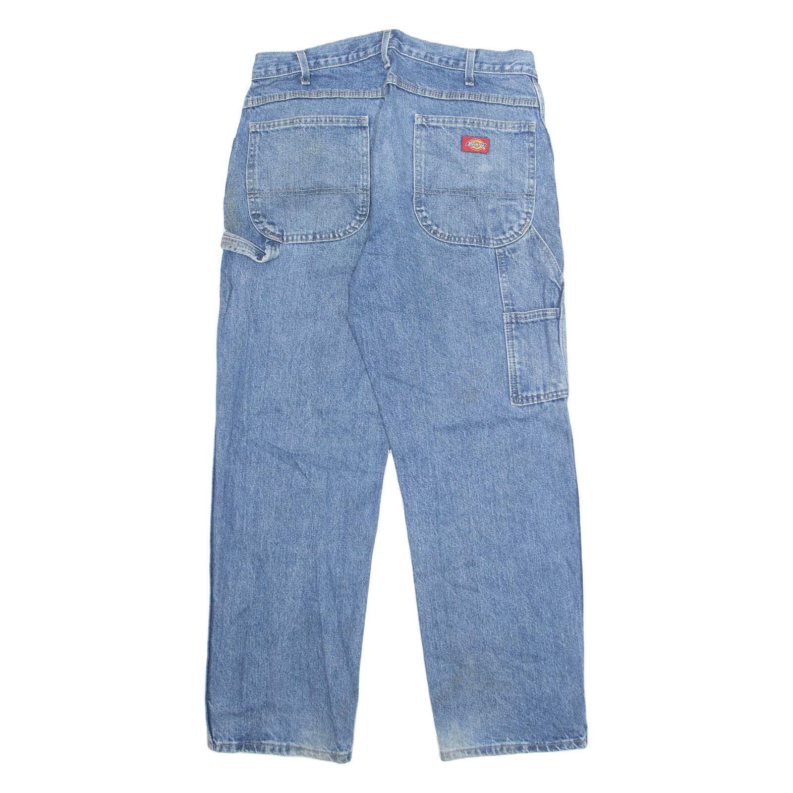 DICKIES Carpenter Cargo Mens Jeans Blue Regular Straight Stone Wash W34 L30