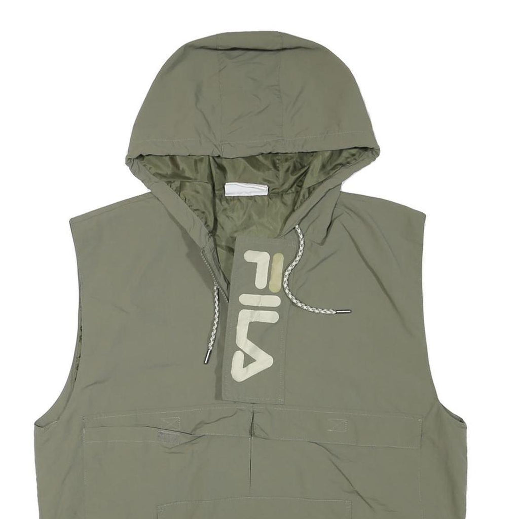 FILA Mens Green Sleeveless Zip Jacket L Polyester Blend Plain Hooded Casual