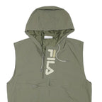 FILA Mens Green Sleeveless Zip Jacket L Polyester Blend Plain Hooded Casual