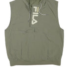 FILA Mens Green Sleeveless Zip Jacket L Polyester Blend Plain Hooded Casual